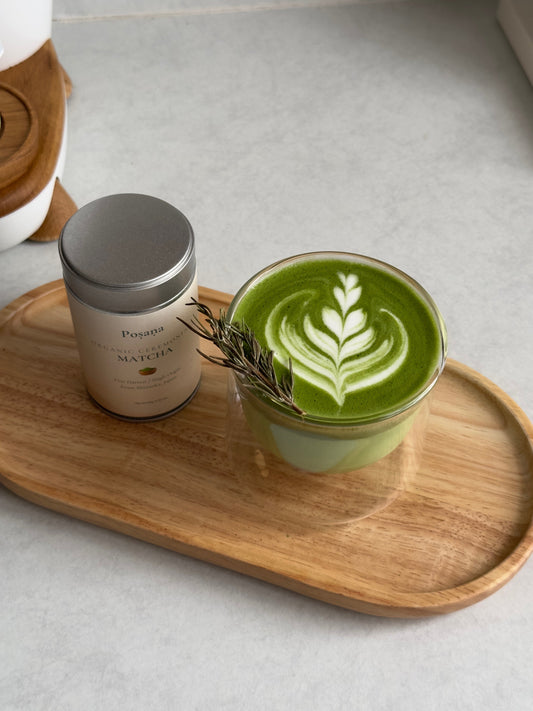 rosemary matcha latte with homemade rosemary simple syrup